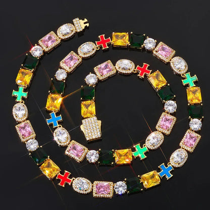 10mm Cross Color Zircon Hip Hop Necklace Rapper Iced Out Chain Style | Caratix Jewelry - CaratixJewelry