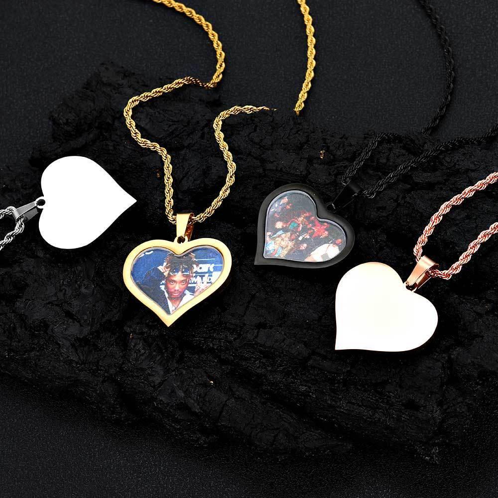 Custom DIY Stainless Steel Heart Photo Pendant Necklace for Men | Caratix Jewelry - CaratixJewelry