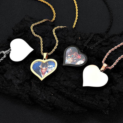 Custom DIY Stainless Steel Heart Photo Pendant Necklace for Men | Caratix Jewelry - CaratixJewelry