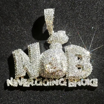 N&B Letter Pendant Necklace | CZ Iced Out Hip Hop Unisex Trend Jewelry - CaratixJewelry
