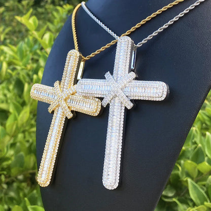 Iced Out Oversized "Grand Cross" Pendant | Men's Real Copper Big Cross Necklace - CaratixJewelry