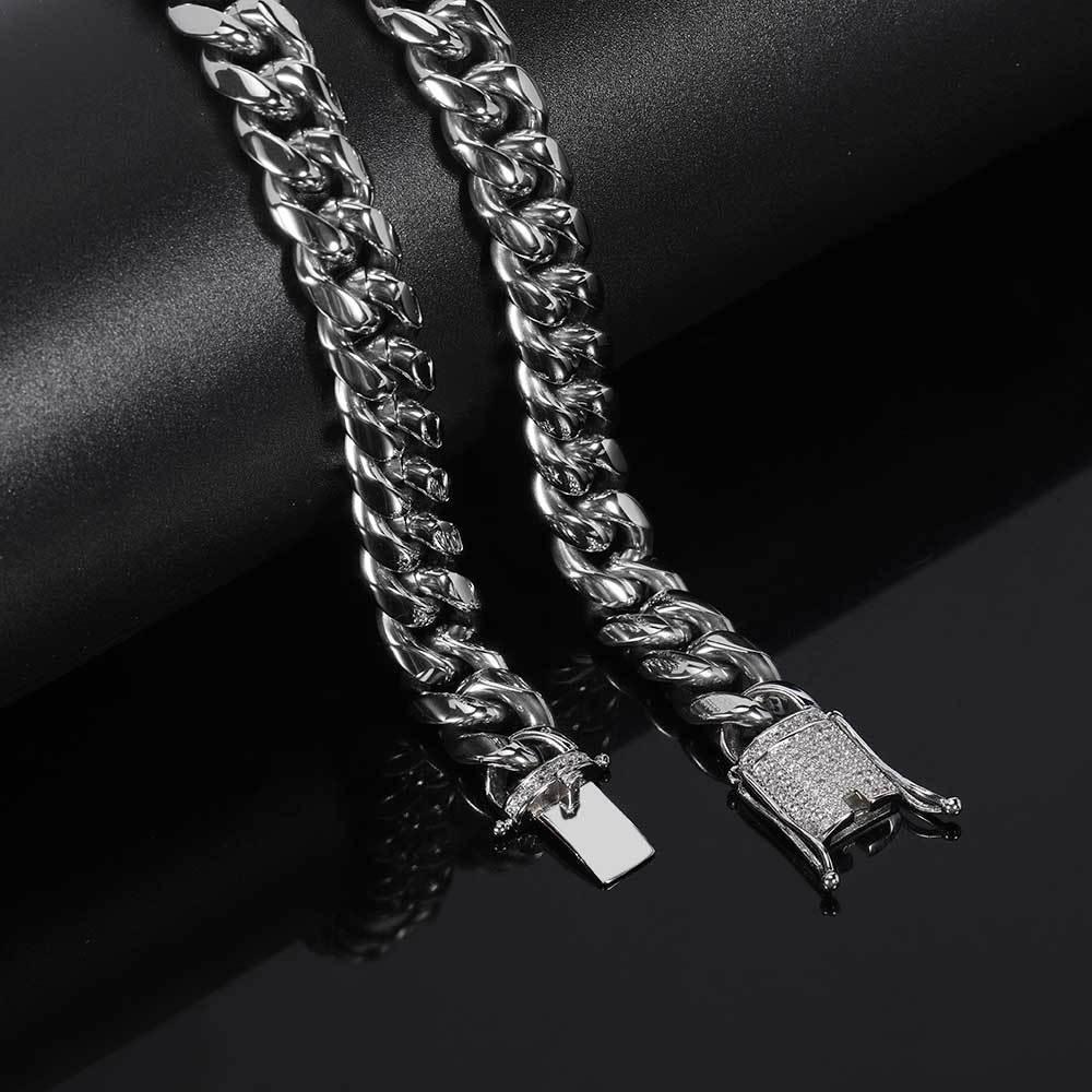 12mm Cuban Chain Necklace with Clasp and 18K Gold Plating for Men | Titanium Steel and Stainless Steel | Caratix Jewelry - CaratixJewelry