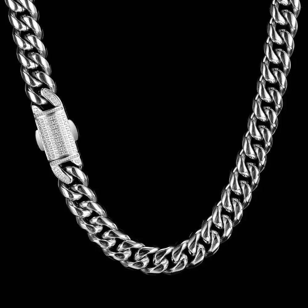 Iced-Out Stainless Steel Cuban Link Necklace with Spring Clasp for Men | Caratix Jewelry - CaratixJewelry
