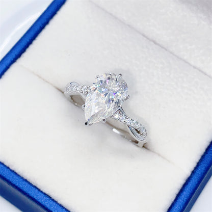 2026 Summer Collection: 3 Carat Pear Cut Moissanite Ring | S925 Silver Teardrop Ring | Caratix
