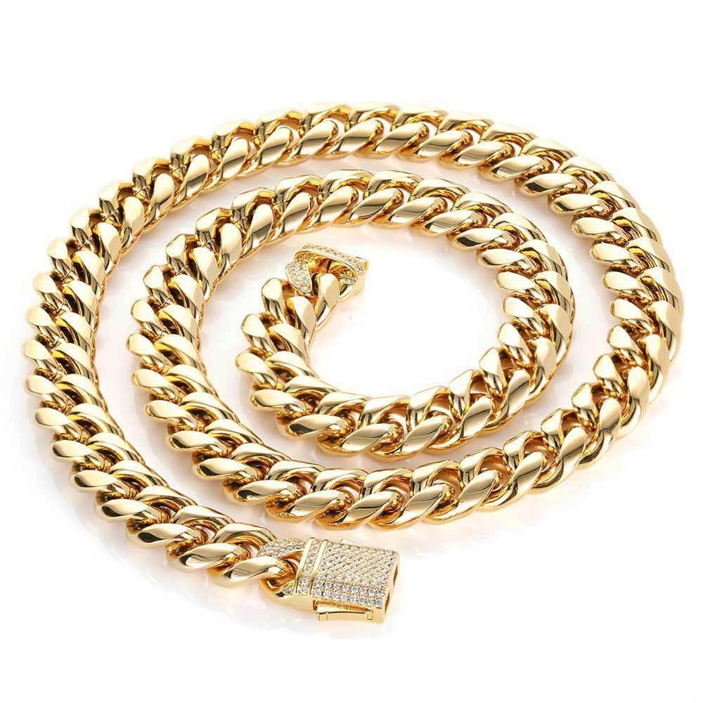 Custom Stainless Steel Cuban Chain Necklace with Zircon Stones & Spring Clasp for Men | Caratix Jewelry - CaratixJewelry