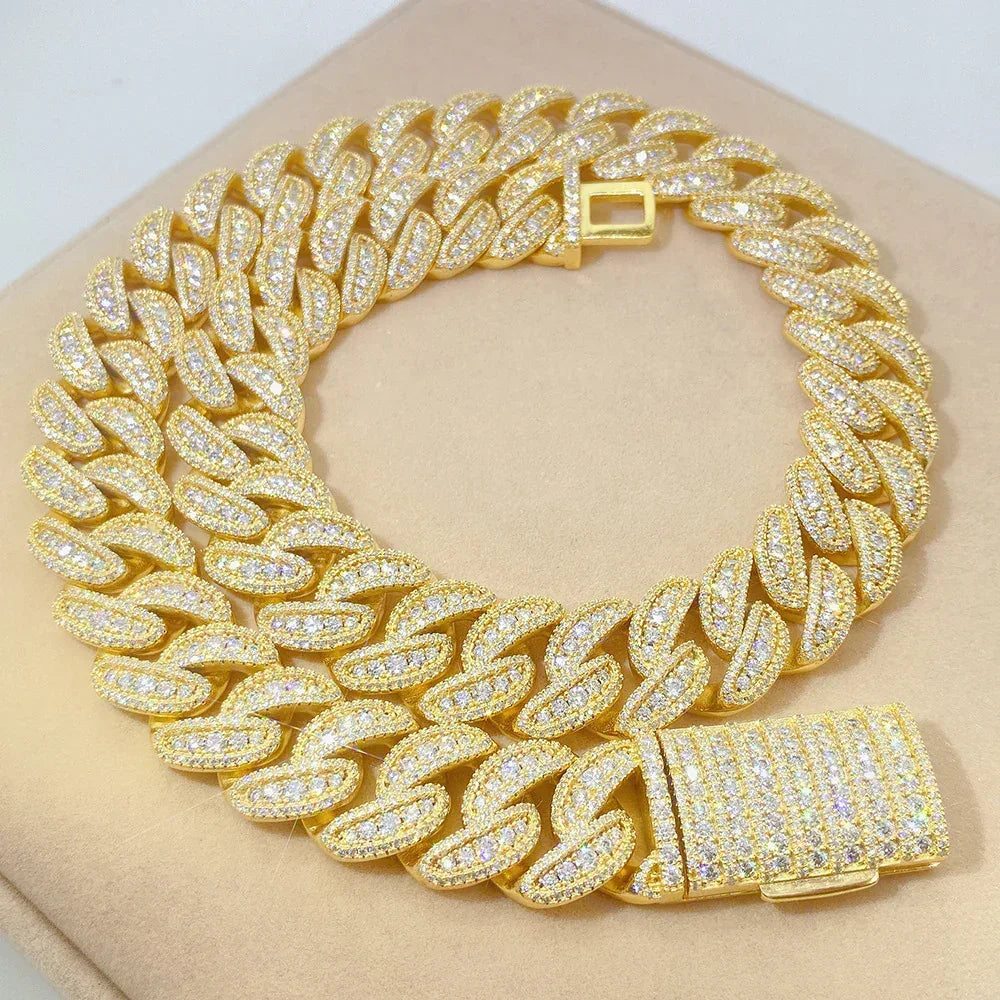 20mm Moissanite Cuban Link Necklace | S925 Silver Iced Out Chain - CaratixJewelry