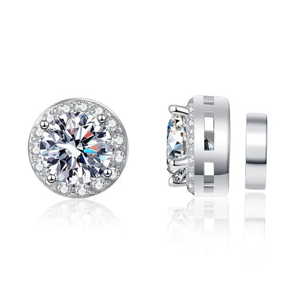 Moissanite Bezel Magnetic Earrings - 925 Sterling Silver | Caratix