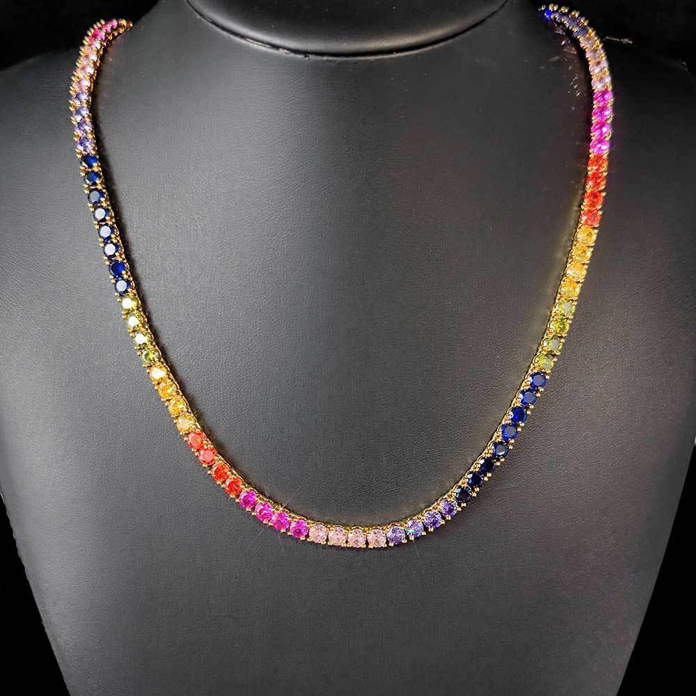 5mm Colored Moissanite Tennis Chain – S925 Sterling Silver Iced-Out Hip Hop Men’s Unique Luxury Streetwear Necklace - CaratixJewelry