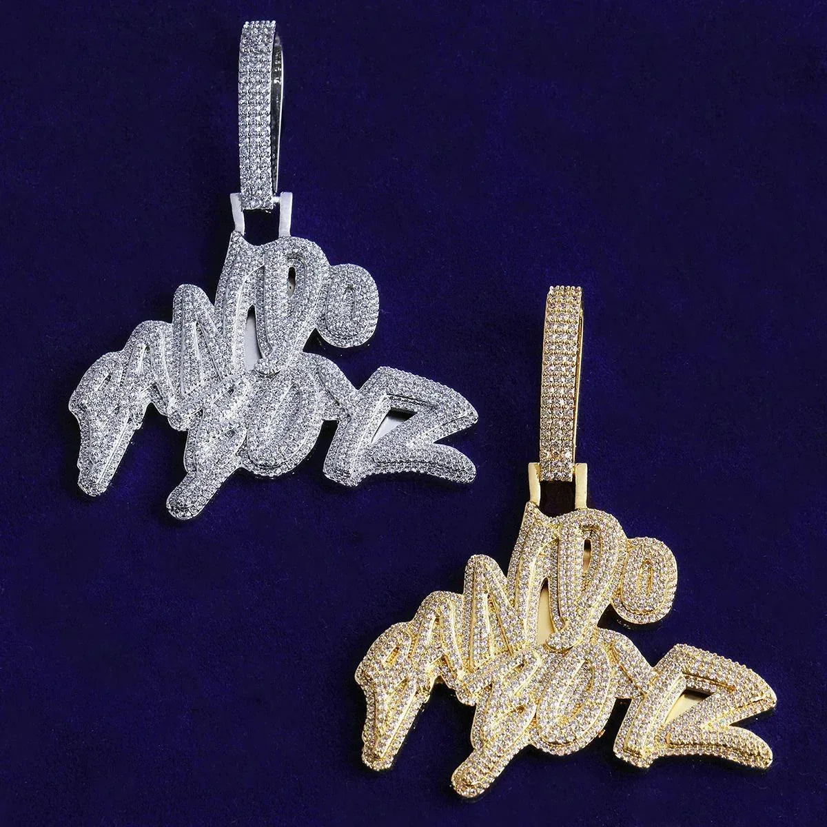 Iced Out "Bando Boyz" Letter Pendant | Men's Real Copper CZ Necklace - CaratixJewelry