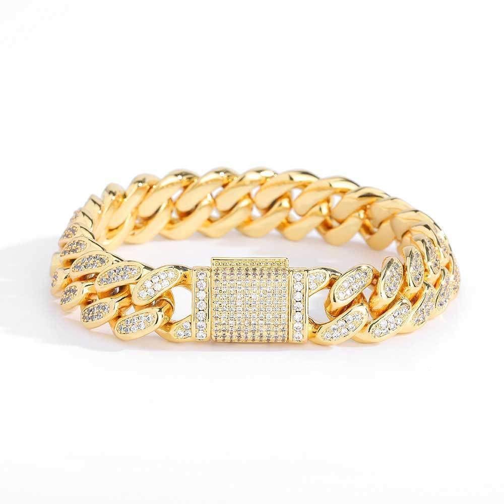 12mm Double Row Zircon Cuban Chain Bracelet - CaratixJewelry