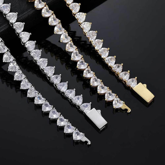 6mm Heart Zircon Tennis Chain Hip Hop Necklace Gold Chain Rapper Style | Caratix Jewelry - CaratixJewelry