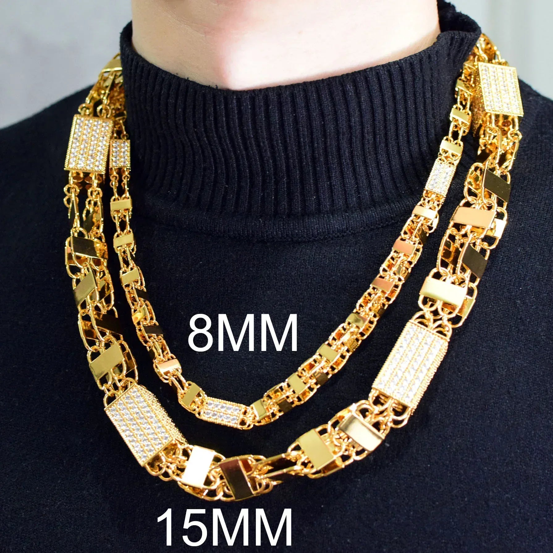 Square Box Chain Necklace with Copper & Zircon | Trendy Hip Hop Jewelry | Multiple Sizes | Caratix Jewelry - CaratixJewelry