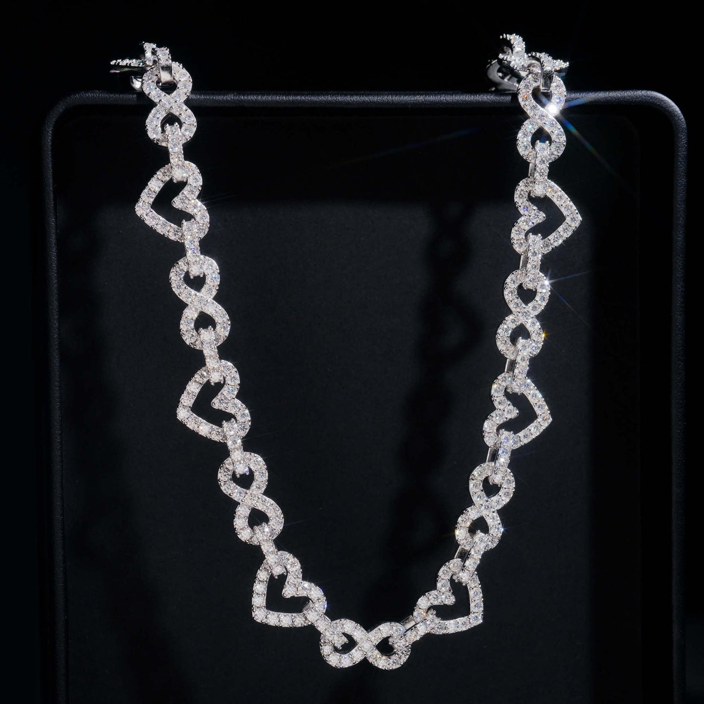 8.5mm S925 Silver Infinity Heart Moissanite Chain | Figure 8 Heart Link | Caratix