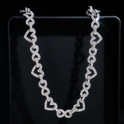 8.5mm S925 Silver Infinity Heart Moissanite Chain | Figure 8 Heart Link | Caratix