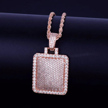Iced Out Geometric Square Pendant | Men's Hip Hop Cluster Necklace | Premium Copper CZ Box Jewelry | Modern Daily Bling | Caratix - CaratixJewelry
