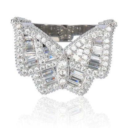 Men's Baguette Cut Butterfly Ring | Iced Out T-Stone Hip Hop Band | Caratix