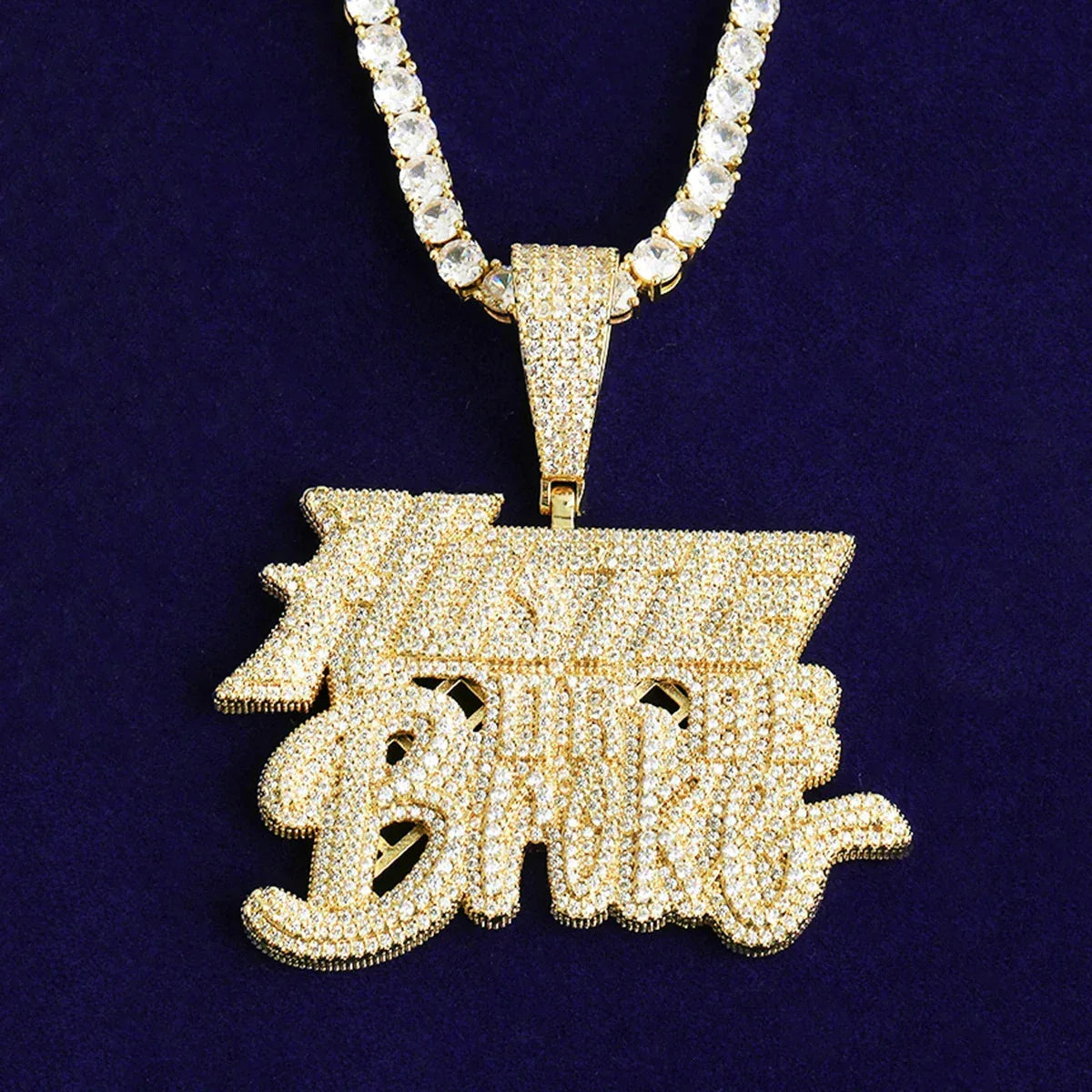 Iced Out "Hustle or Broke" Pendant | Men's Motivational Statement Necklace - CaratixJewelry