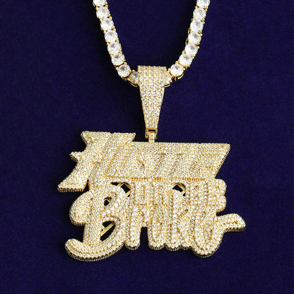 Iced Out "Hustle or Broke" Pendant | Men's Motivational Statement Necklace - CaratixJewelry