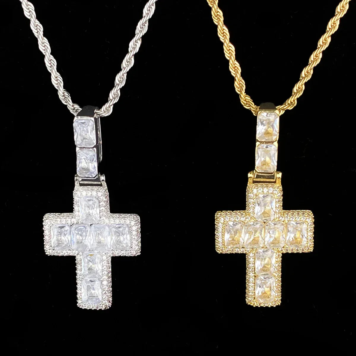 New Drop: Iced Out Mixed-Cut Cross Pendant | Men's Baguette & Round CZ Necklace - CaratixJewelry