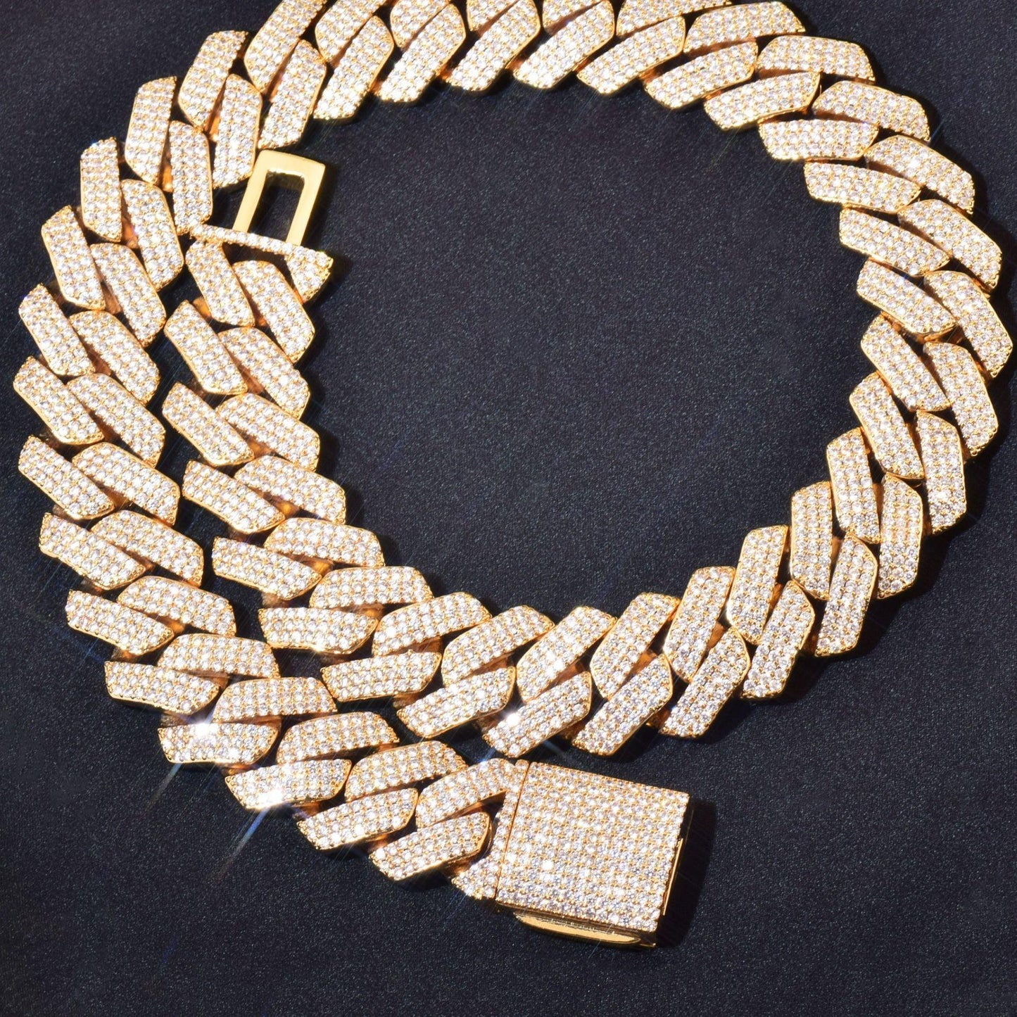 20mm 3Row Curved Gold Cuban Chain Necklace - CaratixJewelry