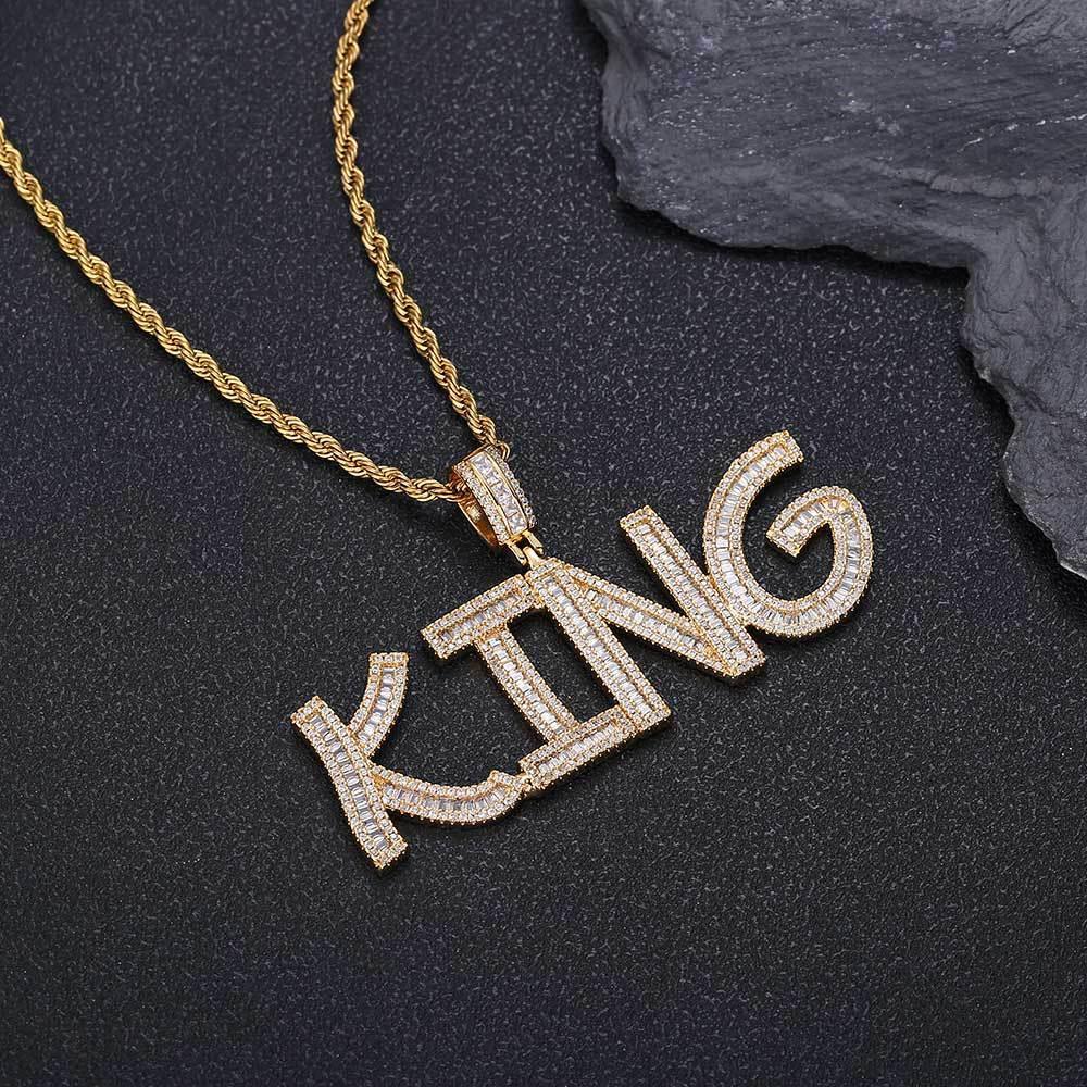 Custom Square Letter Pendant Necklace with Zircon Stones for Men | Caratix Jewelry - CaratixJewelry