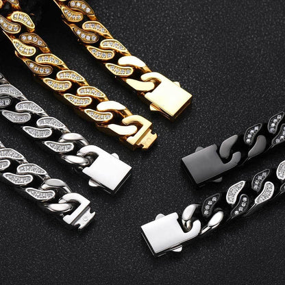 12mm Iced Out Stainless Steel Cuban Chain Zircon Necklace for Men | Caratix Jewelry - CaratixJewelry