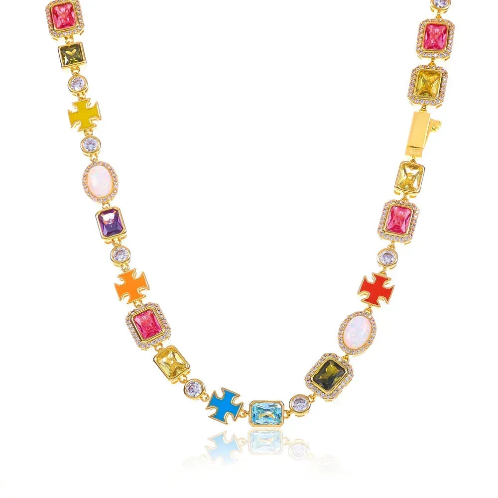 Custom New Opal & Zircon Fusion Necklace | Elite Rapper Iced Out Chain | Caratix - CaratixJewelry