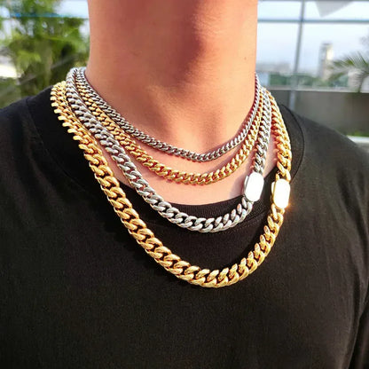 Stainless Steel Cuban Chain Necklace with Spring Clasp Titanium Steel for Men | Caratix Jewelry - CaratixJewelry