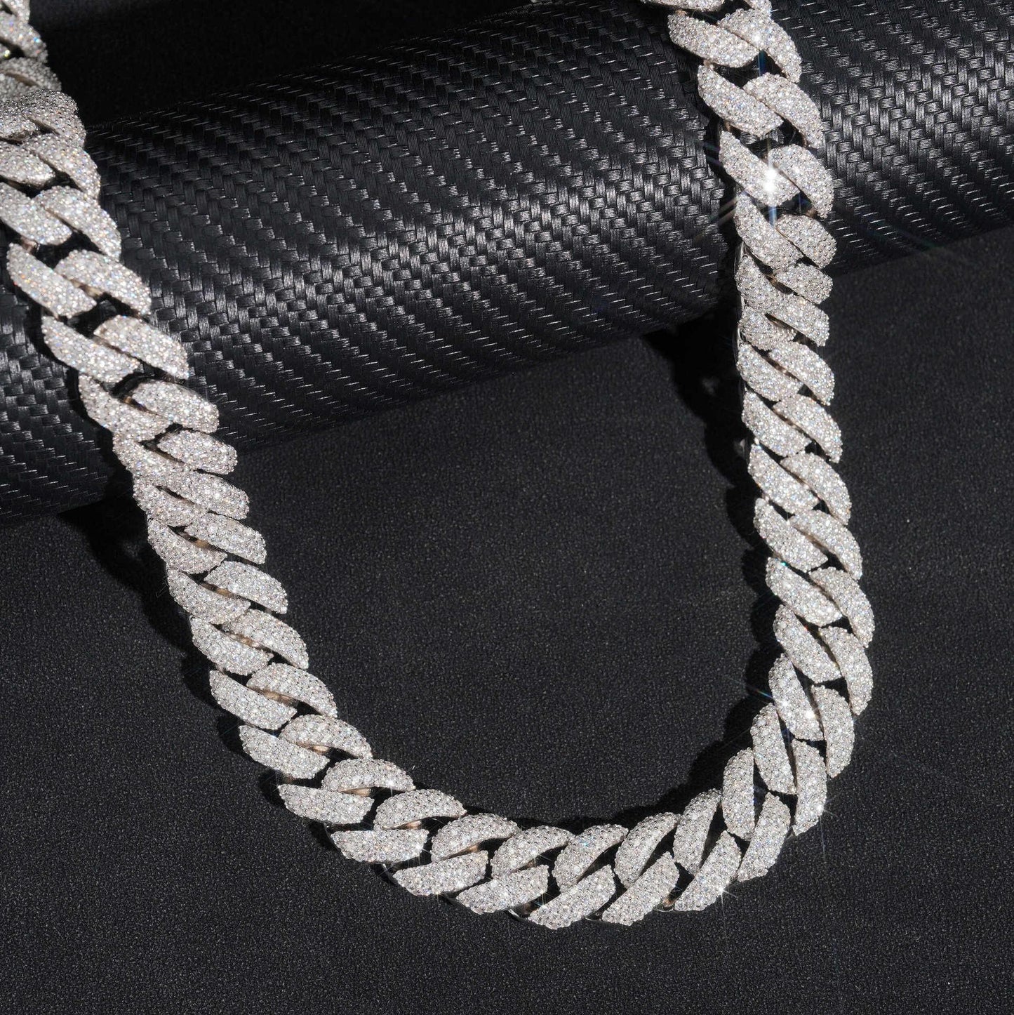 16mm Triple-Row Crescent Moissanite Cuban Link Chain – S925 Sterling Silver Iced-Out Hip Hop Men’s Streetwear Necklace - CaratixJewelry