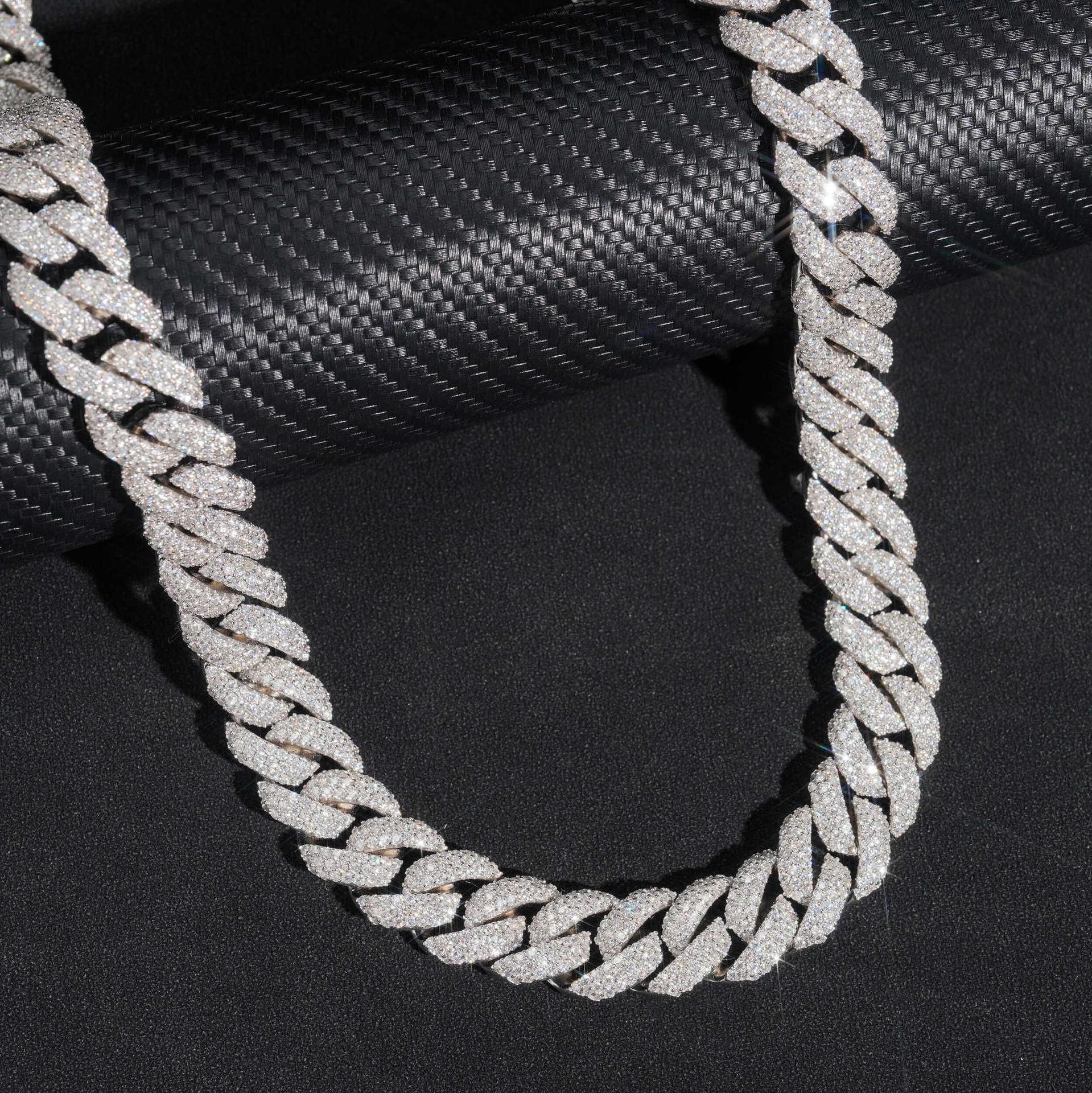 16mm Triple-Row Crescent Moissanite Cuban Link Chain – S925 Sterling Silver Iced-Out Hip Hop Men’s Streetwear Necklace - CaratixJewelry