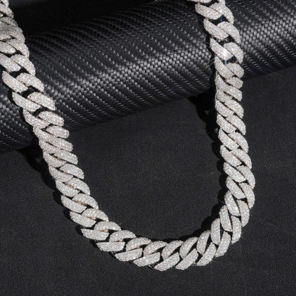 16mm Triple-Row Crescent Moissanite Cuban Link Chain – S925 Sterling Silver Iced-Out Hip Hop Men’s Streetwear Necklace - CaratixJewelry