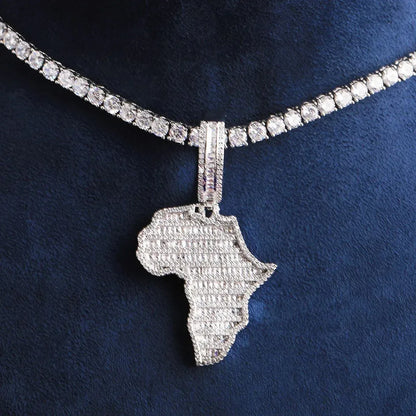 Iced Out Africa Map Pendant | Men's Real Copper CZ Motherland Necklace - CaratixJewelry