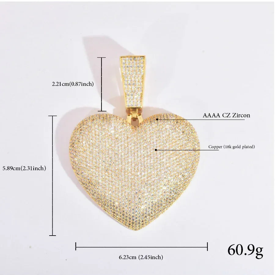 Iced Out Big Heart Pendant Cuban Chain Necklace – Hip Hop CZ Heavy Luxury Jewelry - CaratixJewelry