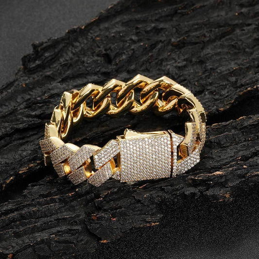 19mm Four Row Iced-Out Cuban Link Bracelet - CaratixJewelry