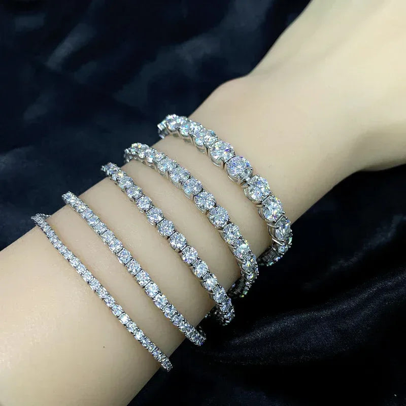Moissanite Tennis Chain Bracelet/Necklace – 925 Sterling Silver Iced-Out Jewelry in 2mm / 3mm / 4mm / 5mm / 6.5mm Widths - CaratixJewelry