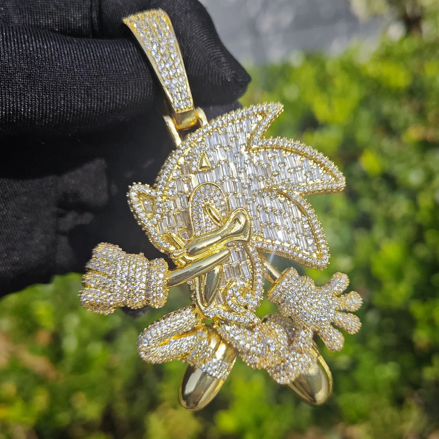 Sonic Cartoon Pendant Necklace | CZ Iced Out Hip Hop Streetwear Jewelry - CaratixJewelry