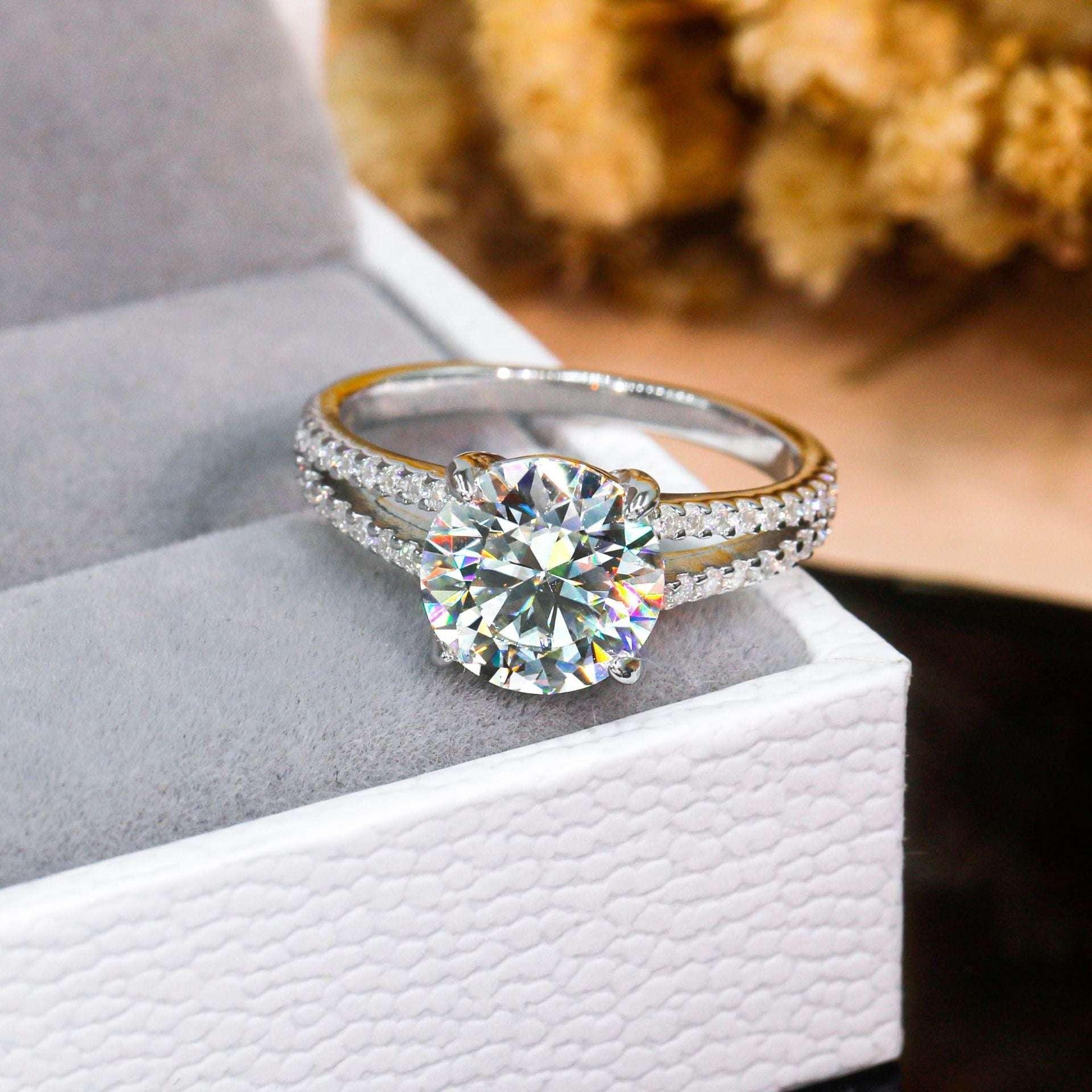 3ct Round Moissanite Wedding Ring | S925 Silver Minimalist Bridal Jewelry - CaratixJewelry