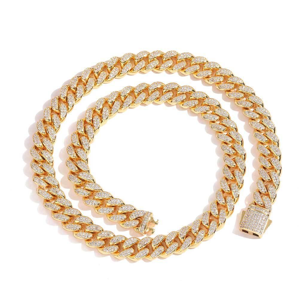 12mm Double Row Iced Out Cuban Chain Zircon Necklace with Spring Clasp for Men | Caratix Jewelry - CaratixJewelry