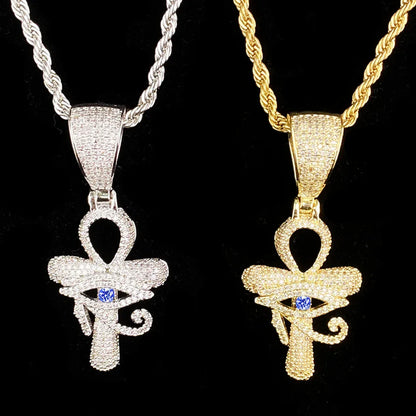 Iced Out Hollow "All-Seeing Eye" Cross Pendant | Men's Real Copper CZ Necklace - CaratixJewelry