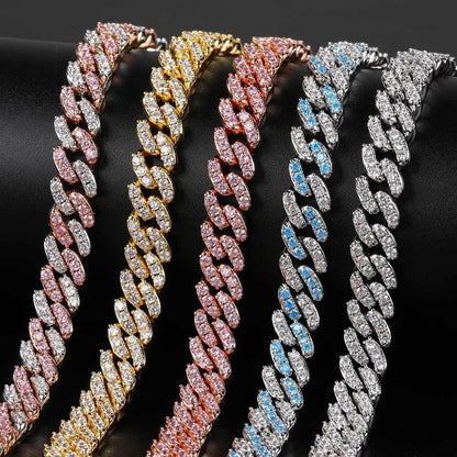 9mm Single Row Cuban Chain Zircon Bling Jewelry Necklace - CaratixJewelry