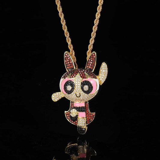 Cartoon Powerpuff Girls Pendant Necklace with Copper Frame and Zircon Stones for Men | Caratix Jewelry - CaratixJewelry