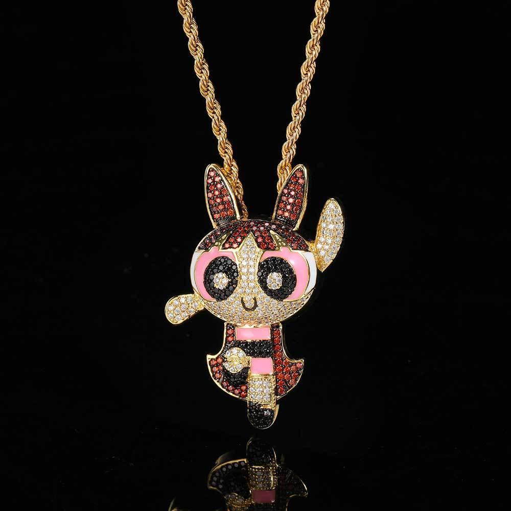 Powerpuff Girls Cartoon Pendant Necklace with Copper Frame and Zircon Stones for Men | Caratix Jewelry - CaratixJewelry