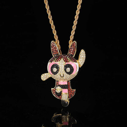 Powerpuff Girls Cartoon Pendant Necklace with Copper Frame and Zircon Stones for Men | Caratix Jewelry - CaratixJewelry