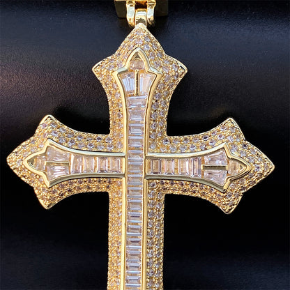 Iced Out Cross Pendant | Men's Gold Plated Hip Hop Cross Necklace | Caratix