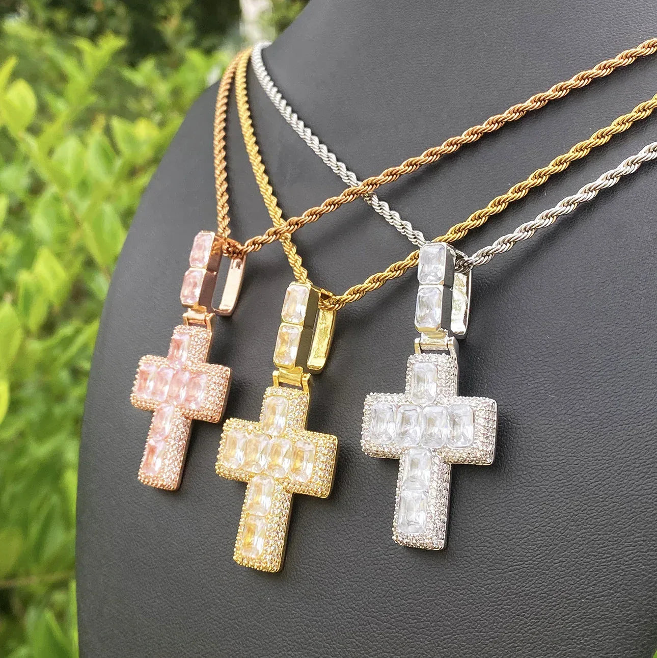 New Drop: Iced Out Mixed-Cut Cross Pendant | Men's Baguette & Round CZ Necklace - CaratixJewelry