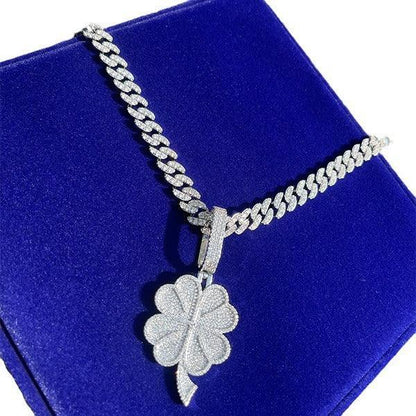 Iced Out Floral Petal Necklace | Men's & Women's Premium CZ Hip Hop Jewelry - CaratixJewelry