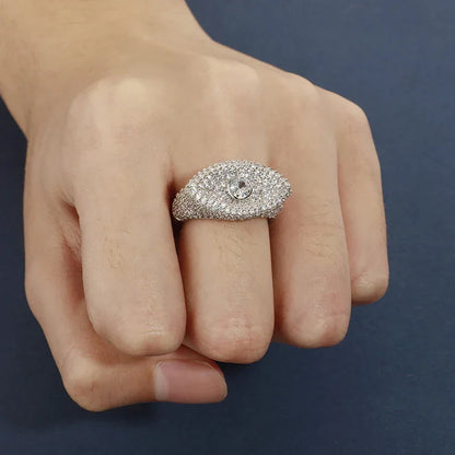 Iced Out Evil Eye Ring | 3D Sculpted Protection Motif Band | Caratix