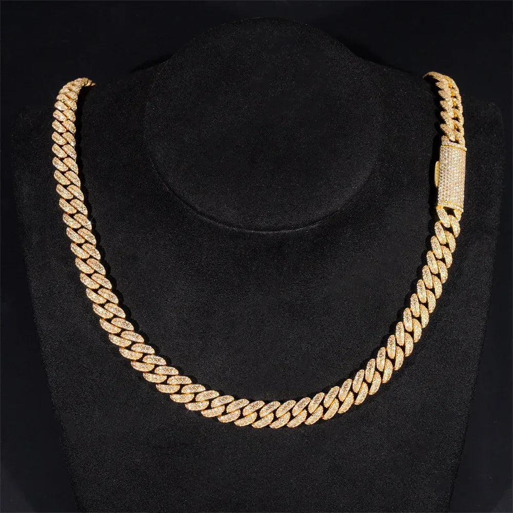 10mm Crescent Moissanite Cuban Link Chain – S925 Sterling Silver Iced-Out Hip Hop Streetwear Necklace - CaratixJewelry