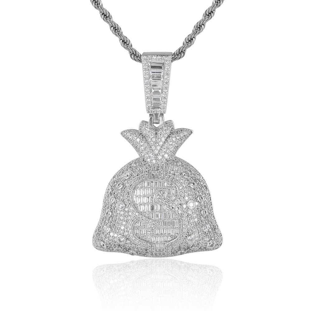Money Bag Ice Pendant Zircon Hip Hop Jewelry Necklace for Men | Caratix Jewelry - CaratixJewelry
