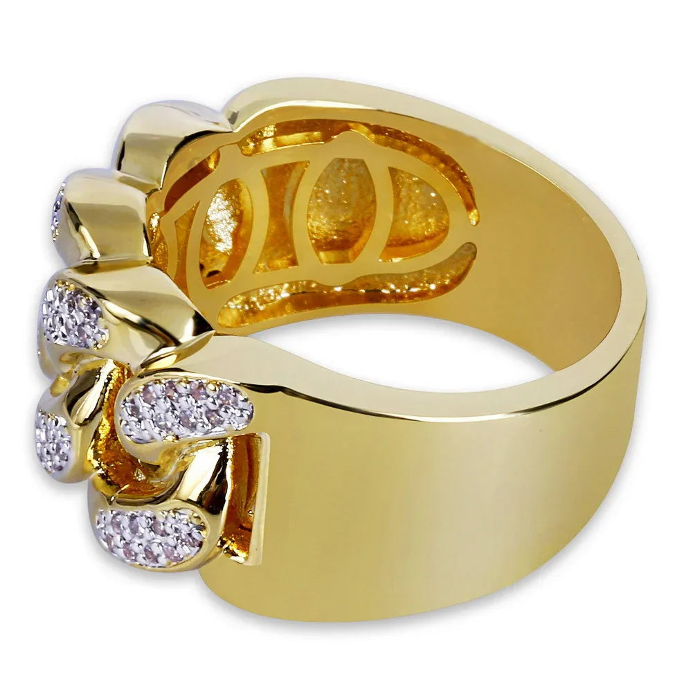 18K Gold Plated Iced Out Chain Link Ring | Pave Zirconia Band | Caratix
